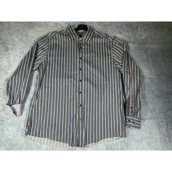Bugatchi Other - Bugatchi Uomo Mens Shaped Fit Button Down Shirt Black Purple Striped Long Sleeve
